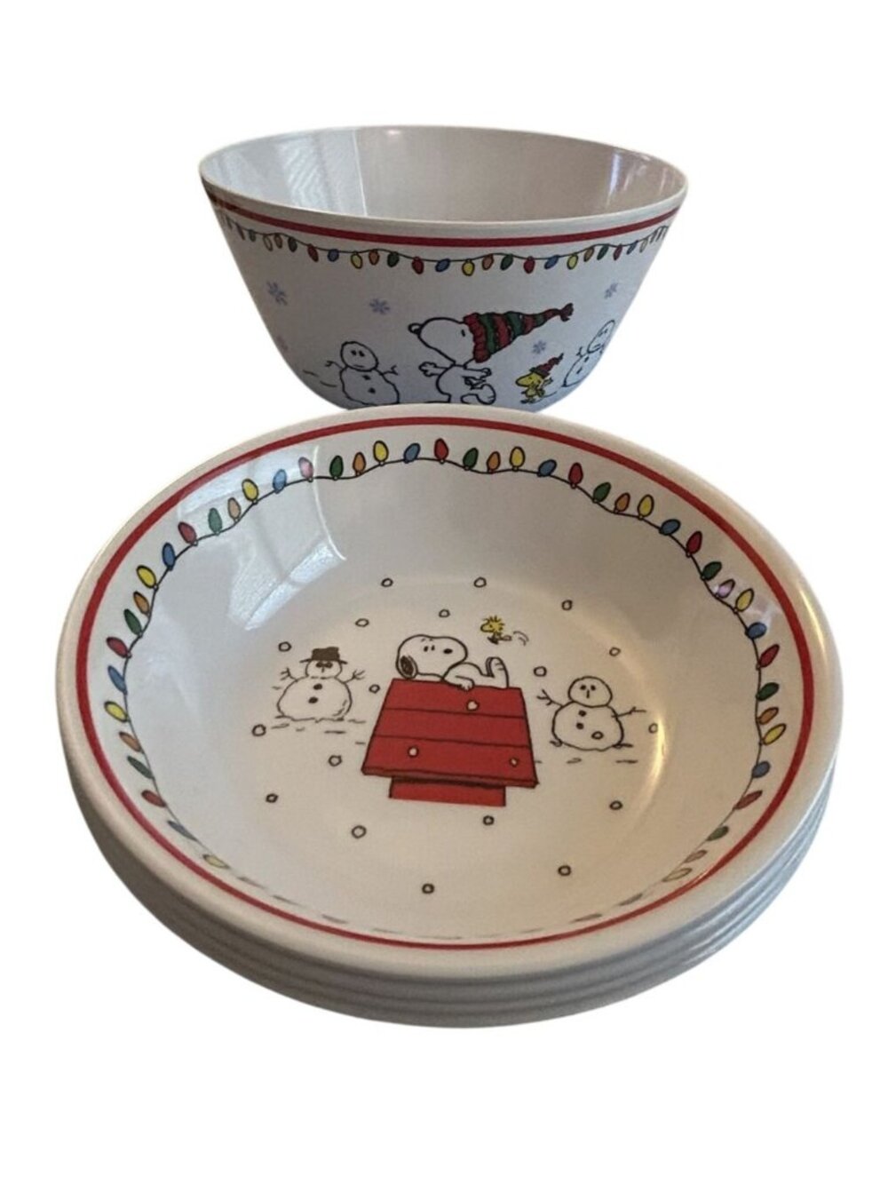 Gibson Home Peanuts Christmas Melamine Bowl Set 5-Piece 10" & 8" Snoopy Holiday